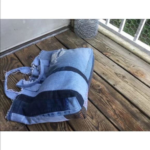 Upcycled Denim Jeans Distressed Hobo Rag Bag - Picture 4 of 8